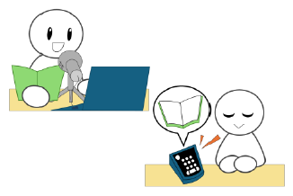 音訳する人と録音図書を聞く人のイラスト